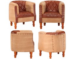 vidaXL Kuipstoel echt leer en massief mangohout bruin - Kuipstoel - Kuipstoelen - Leren Stoel - Leren Stoelen