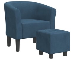 vidaXL - Kuipstoel - met - voetenbank - fluweel - donkerblauw