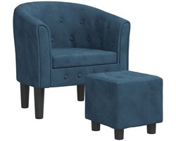 vidaXL - Kuipstoel - met - voetenbank - fluweel - donkerblauw