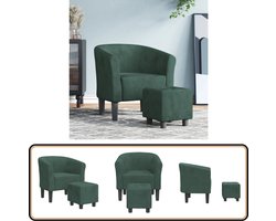 vidaXL Kuipstoel met voetenbank - Fluweel - Donkergroen Kuipstoel - Fauteuils - Lounge Stoel - Velours Stoel - Donkere Kleuren