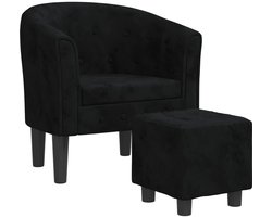 vidaXL - Kuipstoel - met - voetenbank - fluweel - zwart