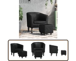 vidaXL Kuipstoel met voetenbank - Kunstleer Zwart Kuipstoel - Kuipstoelen - Fauteuil - Relaxfauteuil