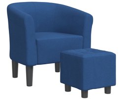 vidaXL - Kuipstoel - met - voetenbank - stof - blauw