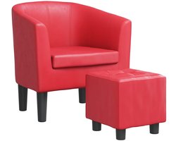 vidaXL - Kuipstoel - met - voetenbankje - kunstleer - rood