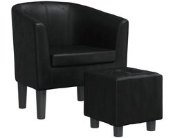 vidaXL - Kuipstoel - met - voetenbankje - kunstleer - zwart