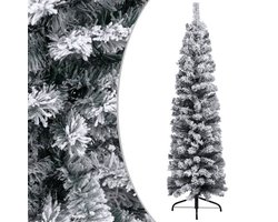 vidaXL - Kunstkerstboom - met - sneeuw - smal - 120 - cm - PVC - groen