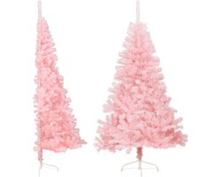 vidaXL - Kunstkerstboom - met - standaard - half - 120 - cm - PVC - roze