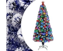 vidaXL - Kunstkerstboom - met - verlichting - 150 - cm - glasvezel - wit - en - blauw