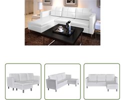 vidaXL Kunstleder Bank - L Shaped Bank - Driezitsbank kunstleer wit - Witte Bank - Hoekbank - Lounge Bank