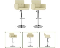 vidaXL Kunstleder Barkrukken - Moderne Barkrukken - Barkrukken 2 st kunstleer crèmekleurig - Barkrukken Met Armleuningen - Barkrukken Elektrisch Verstelbaar - Hoge Barkrukken