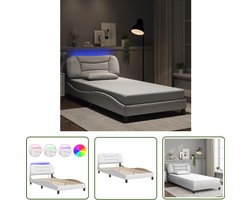 vidaXL Kunstleder Bed - Bed Frame - Bedframe met LED zonder matras Hvar kunstleer wit 100x200 cm - Led Bed - Modern Bed - Minimalistisch Bed