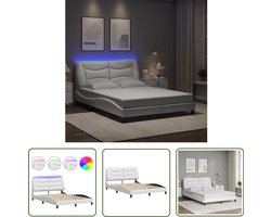 vidaXL Kunstleder Bed - Bed Frame - Bedframe met LED zonder matras Hvar kunstleer wit 140x200 cm - Led Bed - Modern Bed - Design Bed