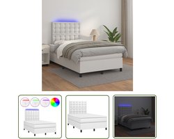 vidaXL Kunstleder Bed - Boxspring Bed - Boxspring met matras en LED kunstleer wit 120x200 cm - Wit Bed - Slaapcomfort - Led Lamp