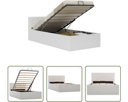 vidaXL Kunstleder Bed - Hydraulisch Bed - Bedframe met opbergruimte hydraulisch kunstleer wit 90x200 cm - Opbergbed - Eenpersoonsbed - Wit Bed