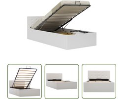 vidaXL Kunstleder Bed - Hydraulisch Bed - Bedframe met opslag hydraulisch kunstleer wit 100x200 cm - Eenpersoonsbed - Wit Bed - Bed Met Opbergruimte