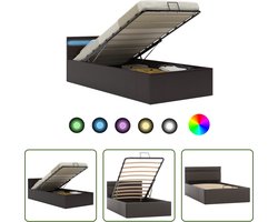 vidaXL Kunstleder Bed - Hydraulisch Bed - Bedframe met opslag hydraulisch LED kunstleer grijs 100x200 cm - Bed Met Led Licht - Opbergbed - Één Persoonsbed