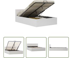 vidaXL Kunstleder Bed - Hydraulisch Bedframe - Bedframe hydraulisch kunstleer wit 140x200 cm - Boxspring Bed - Slaapcomfort - Opbergruimte Bed