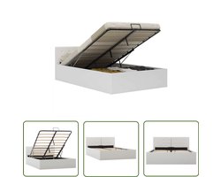 vidaXL Kunstleder Bed - Hydraulisch Bedframe - Bedframe met opbergruimte hydraulisch kunstleer wit 120x200 cm - Opbergbed - Boxspring Alternatief - Tweepersoonsbed