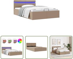 vidaXL Kunstleder Bed - Hydraulisch Bedframe - Bedframe met opslag en LED kunstleer cappuccino 140x200 cm - Opbergbed - Led Bed - Capuccino Bed