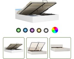 vidaXL Kunstlederen Bed - Bedframe - Bedframe met opslag hydraulisch LED kunstleer wit 160x200 cm - Wit Bed - Opbergbed - Hydraulisch Bed