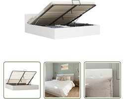 vidaXL Kunstlederen Bed - Hydraulisch Bed - Bedframe hydraulisch kunstleer wit 180x200 cm - Boxspring Bed - Opbergbed - Tweepersoonsbed