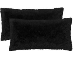 vidaXL - Kussen - met - kussen - HEERLEN - 2 - st - Zwart - PV - Fleece