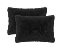 vidaXL - Kussen - met - kussen - HEERLEN - 2 - st - Zwart - PV - Fleece
