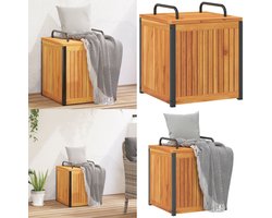 vidaXL Kussenbox 45x45x45/53 cm massief acaciahout en staal - Kussenbox - Kussenboxen - Kussenkist - Houten Kist