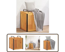 vidaXL Kussenbox - Acaciahout en Staal - 45x45x45/53cm Kasten - Tuinset - Buitenaanleg - Opslagkast - Tuinopstelling