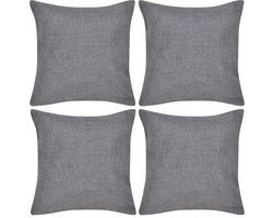 vidaXL - Kussenhoezen - linnen - look - 50 - x - 50 - cm - antraciet - 4 - stuks