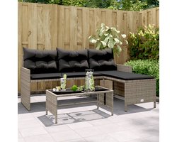 vidaXL L-vormige tuinbank met tafel en kussens Tuinbank - Lounge Set - Buitenshuis Zitten - Comfort - Relaxen - Veranda - Terras - Balkon - Outdoor Furniture - Pe Rattan - Aluminium - Design