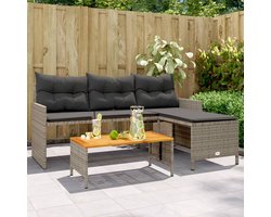 vidaXL L-vormige tuinbank met tafel - Inclusief kussens Tuinbank - Pe Rattan - Lounge Set - Buis Meubel - Outdoor Furniture - Balkon Meubels - Garden Sofa - Grijze Bank