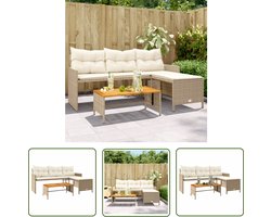 vidaXL L-vormige Tuinbank - Tuinbank - Tuinbank met tafel en kussens L-vormig poly rattan beige - Lounge Set - Buitendining - Patio Furniture