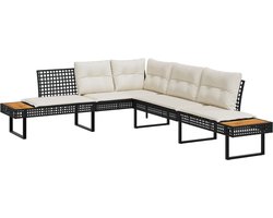 vidaXL L-vormige tuinbank - Zwart - Rattan en hout Tuinbank - Lounge Bank - PE-rattan - Zwarte Tuinbank - Outdoor Furniture - Tuinset - Loungeset - Balkon Set