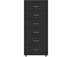 vidaXL Ladeblok - Verrijdbaar - Zwart - 6 Lades Archief Kast - Ladenkast - Metalen Ladeblok - Kantoor Meubilair - Bureauspullen