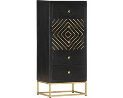vidaXL - Ladekast - 45x30x105 - cm - massief - mangohout - zwart - en - goudkleurig