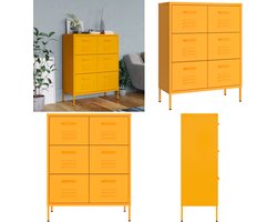 vidaXL Ladekast 80x35x101,5 cm staal mosterdgeel - Opbergkast - Opbergkasten - Opslagkast - Opslagkasten