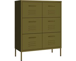 vidaXL - Ladekast - 80x35x101,5 - cm - staal - olijfgroen