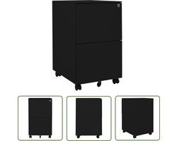 vidaXL Ladekast - Archief Kast - Ladeblok verrijdbaar 39x45x67 cm staal zwart - Metalen Kast - Zwarte Kast - Bureauspullen