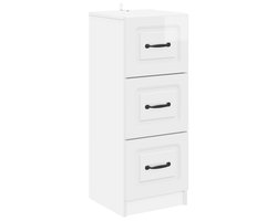 vidaXL - Ladekast - Hoogglans - Wit - 33 - x - 34,5 - x - 87 - cm - Bewerkt - hout
