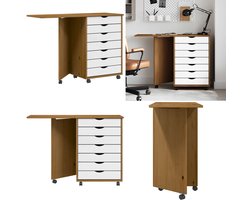 vidaXL Ladekast met bureau MOSS verrijdbaar massief grenen honingbruin - Rolkast - Rollende Kasten - Ladekast - Archiefkast