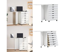 vidaXL Ladekast met bureau MOSS verrijdbaar massief grenenhout wit - Bureaukast - Bureaukasten - Ladekast - Ladenkast