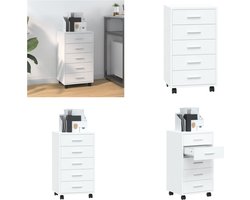 vidaXL - Ladekast - met - wieltjes - bewerkt - hout - hoogglans - wit