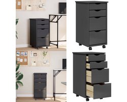 vidaXL Ladekast MOSS verrijdbaar massief grenenhout grijs - Bureaukast - Bureaukasten - Ladekast - Ladenkast