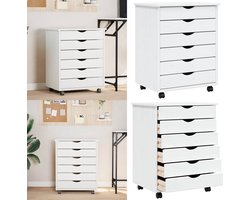 vidaXL Ladekast MOSS verrijdbaar massief grenenhout wit - Bureaukast - Bureaukasten - Ladekast - Ladenkast