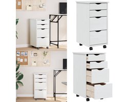 vidaXL Ladekast MOSS verrijdbaar massief grenenhout wit - Bureaukast - Bureaukasten - Ladekast - Ladenkast