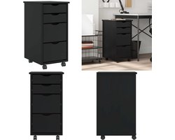 vidaXL Ladekast MOSS verrijdbaar massief grenenhout zwart - Bureaukast - Bureaukasten - Ladekast - Ladenkast