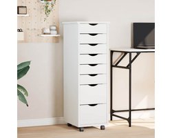 vidaXL Ladekast MOSS - Wit - 8 Lades - Grenenhout Verrijdbare Ladekast - Houten Kast - Opslagkast - Bureau Accessoires - Grijze Kast