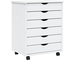 vidaXL Ladekast MOSS wit met 6 lades Verrijdbare Ladekast - Houten Ladekast - Grenenhouten Meubilair - Opbergkast - Bureaustool