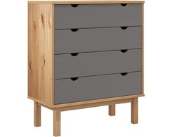 vidaXL - Ladekast - OTTA - 76,5x39,5x90 - cm - massief - grenenhout - bruin - en - grijs